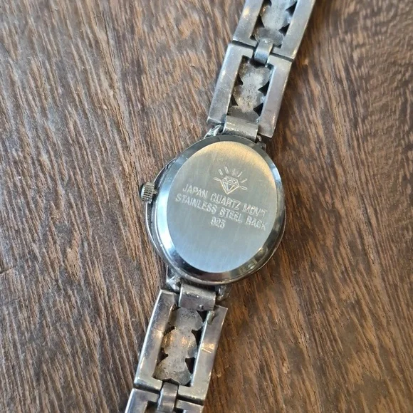 Vintage 925 Marcasite Heart Detail Chain Link Round Face Watch New Battery - Picture 9 of 12